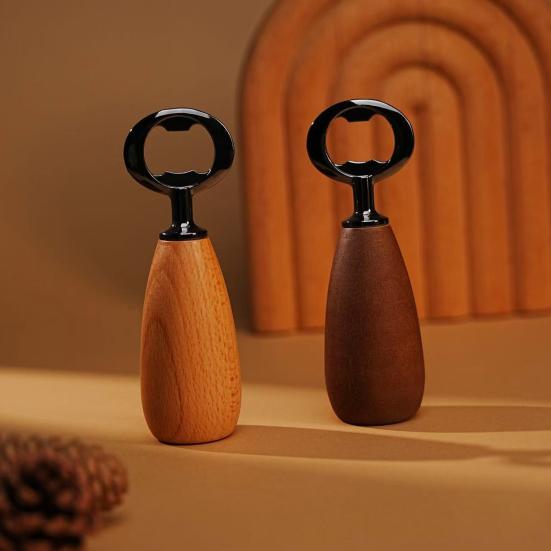 Wooden Handle Bottle Opener Metal Beer Bottle Opener Portable Can Opener for Beer Soda Cider Kitchen Bar Picnic