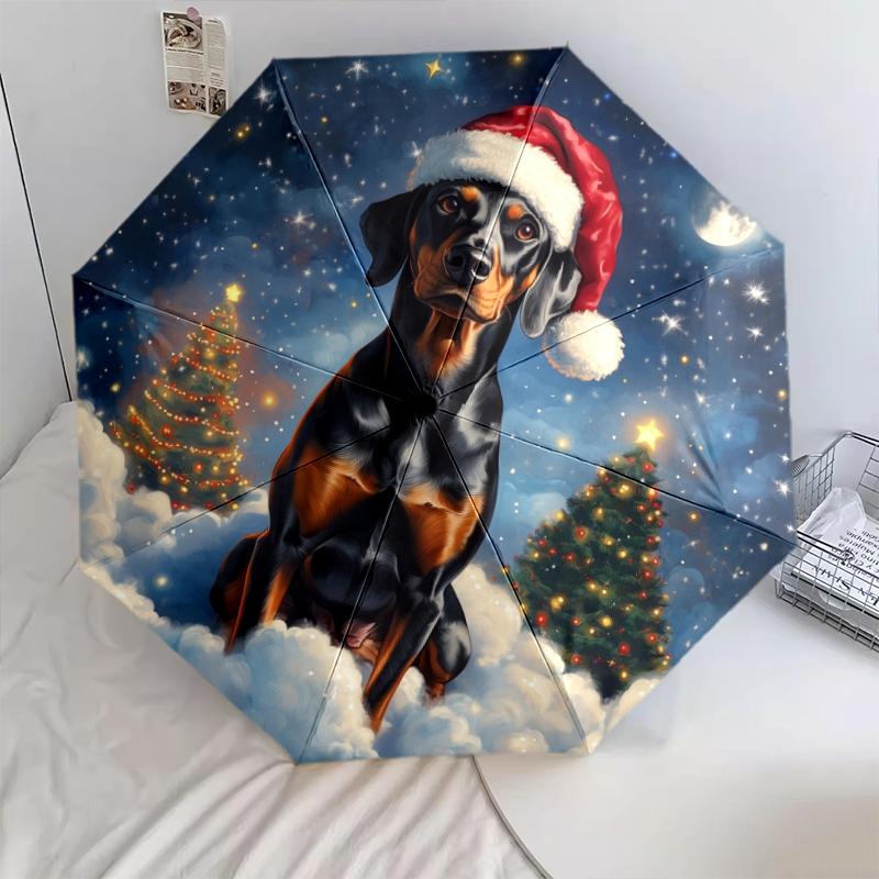 Christmas dog, automatic folding umbrella, portable and foldable design, 8 ribs, a Christmas or birthday gift.