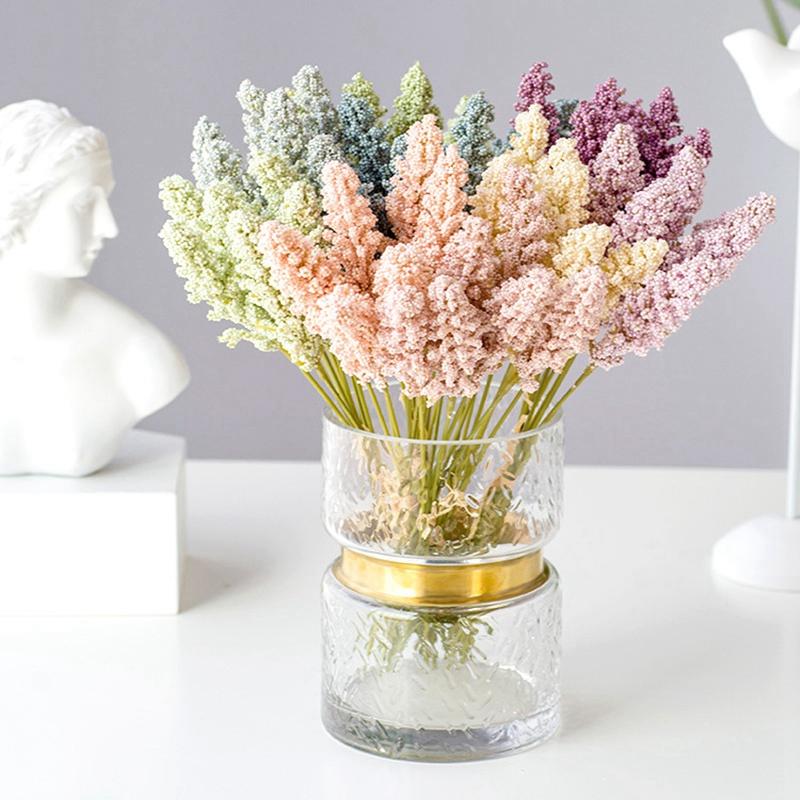 12 STÜCKE Multi Farbige Simulierte Getreideähren Ländliche Dekoration Ornamente Vase Gefälschte Blumen Hochzeitsstrauß Simulierte Blume Vase Dekor