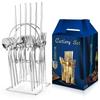 Stainless Steel Tableware Set with 24 Knives Forks and Spoons Home Storage Rack for Western Style Steak