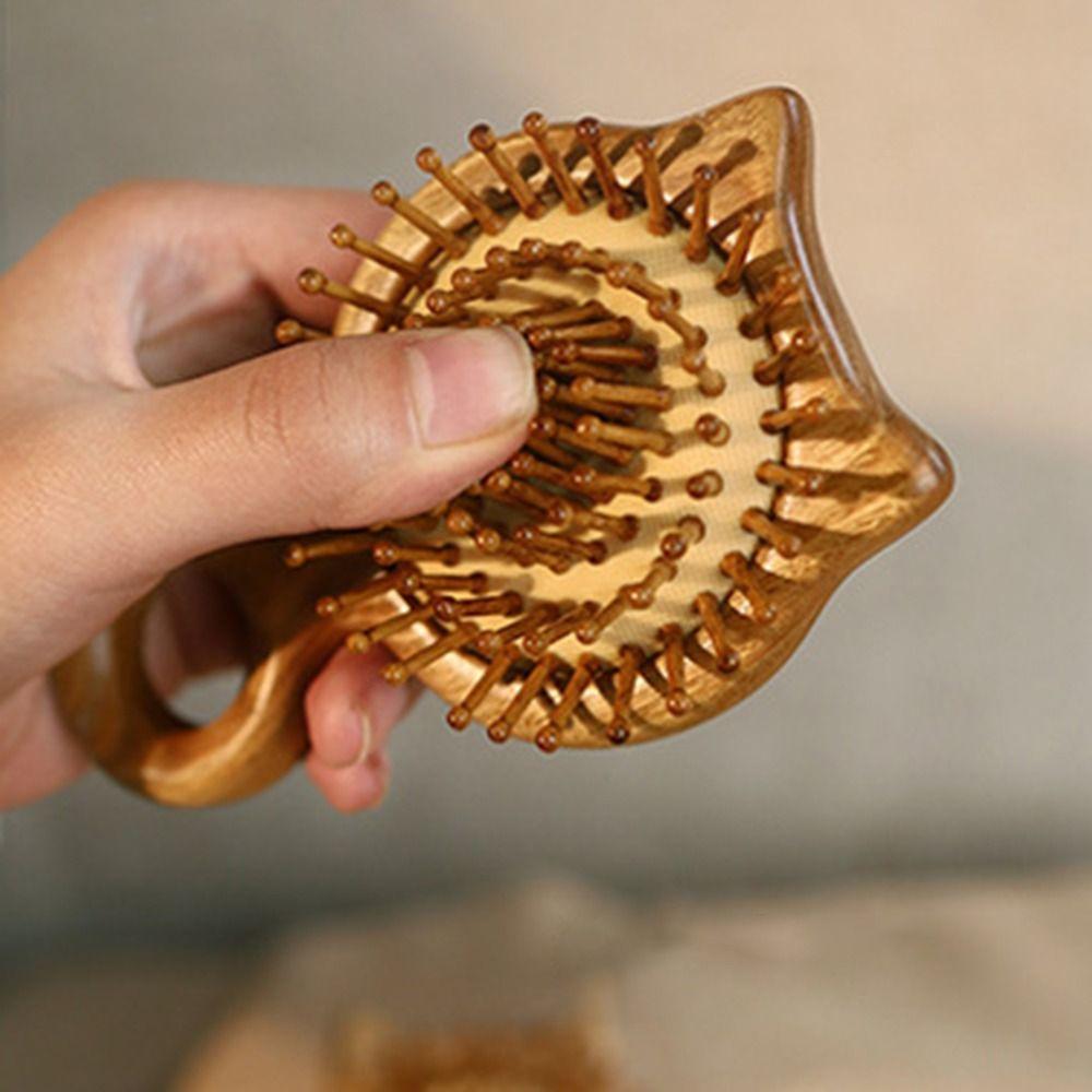 Cute Sandalwood Sandalwood Hair Comb Anti Static Cat Shaped Hair Comb Wooden Paddle Cushion Hair Hairbrush