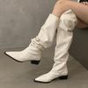 Quality Pointed Toe Womens Long Boots Mid Heels Designer Shoes Winter Leather Chelsea Boots Pumps Walking Gothic New Mujer Boots