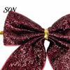 Luxury Style Christmas Tree Toppers Glitter Bow, Gold Sparkling Ribbon Hanging Ornament for Bow Decorations Wreath Gift Box, Festive