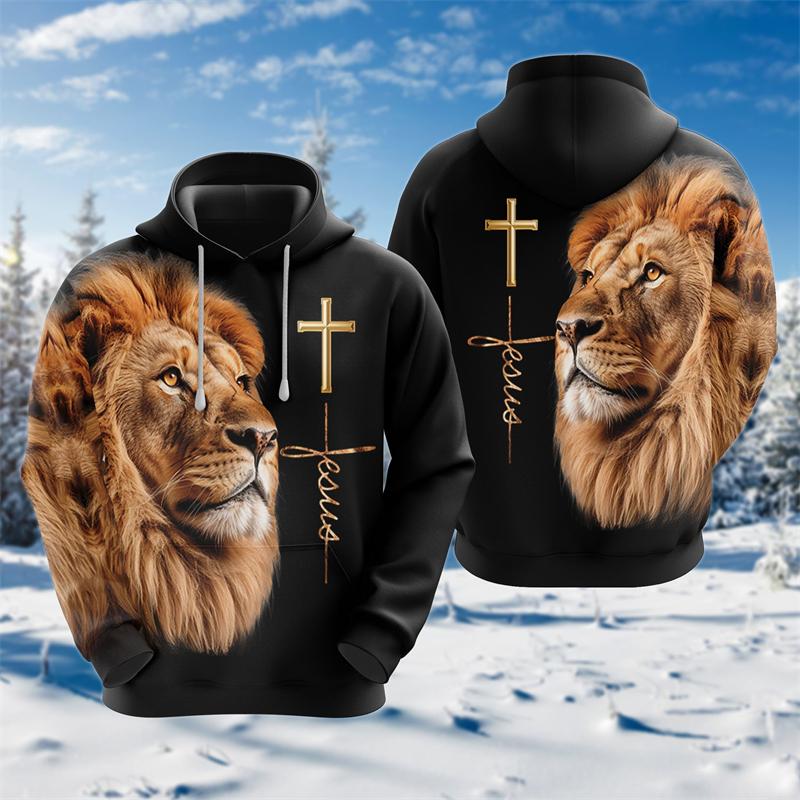 Cross Lion 3D Printed Hoodies For Men Clothing Harajuku Fashion Animal Graphic Sweatshirts Casual Boy Tracksuit Women Gift Tops