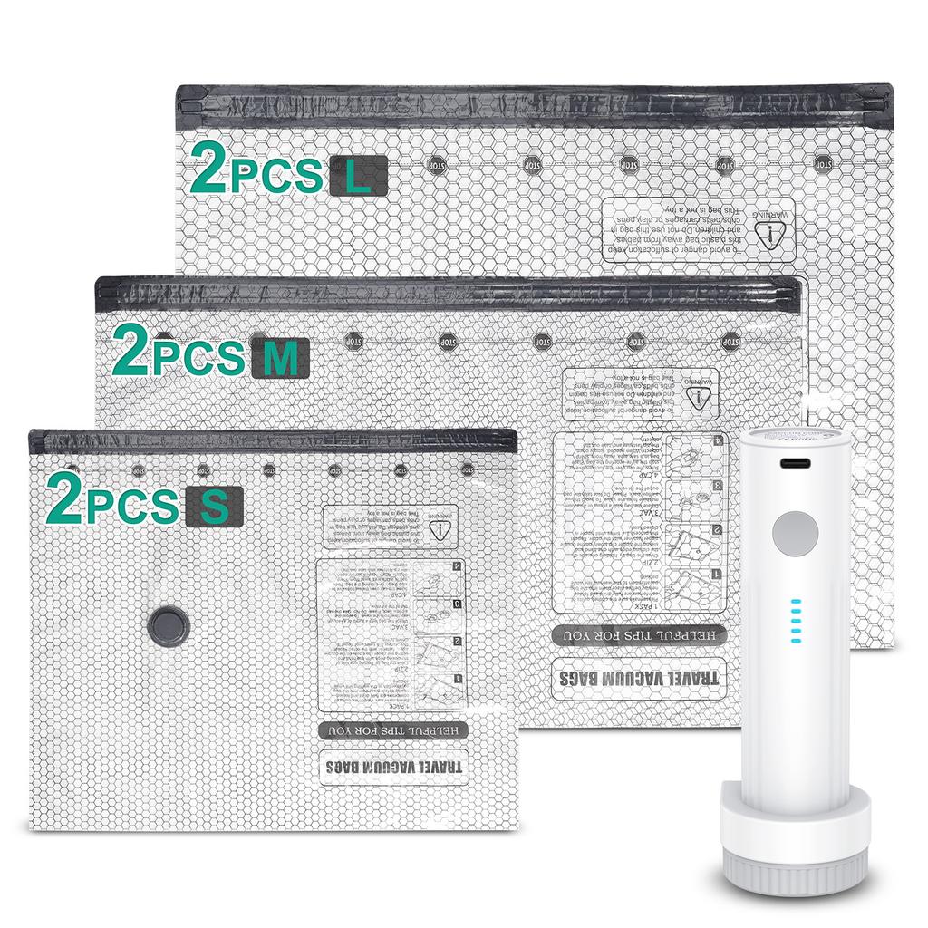 6Pcs Vacuum Storage Bags with Electric Air Pump Reusable Space Saver Bags One-Click Auto Vacuum Sealer Bags for Clothes Bedding
