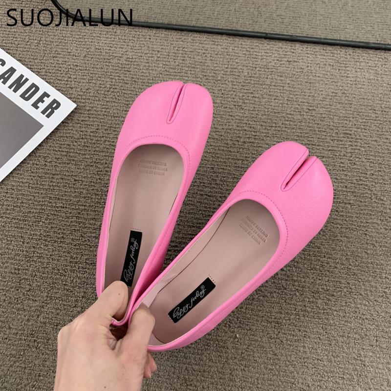 Fashion SUOJIALUN 2025 Spring New Brand Women Flat Shoes Fashion Split Toe Flats Shoes Women Slip On Casual Loafers Shoes Ballet Shoes