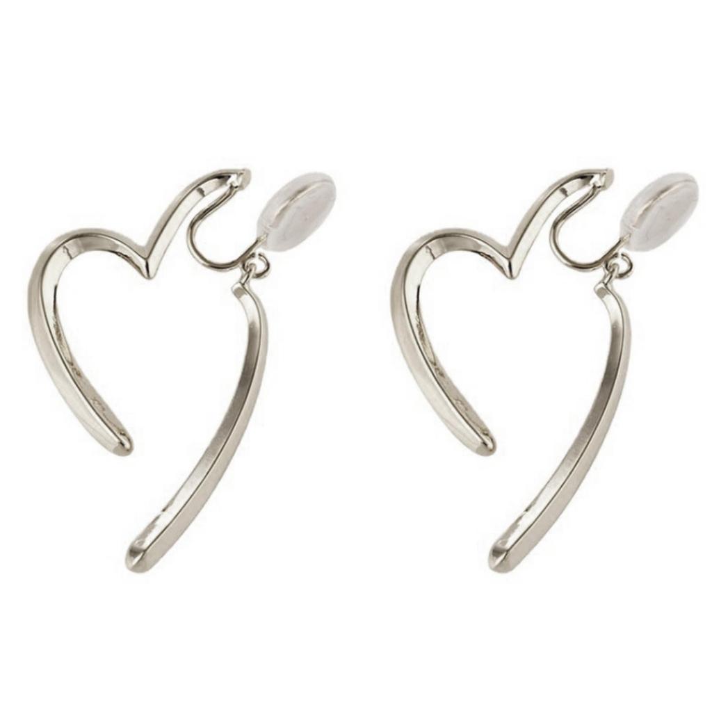 Heart open everyday silicone cover included Gold earrings, heart, gold, silver, comfortable, adult, cute, asymmetrical, casual, elegant, gorgeous,