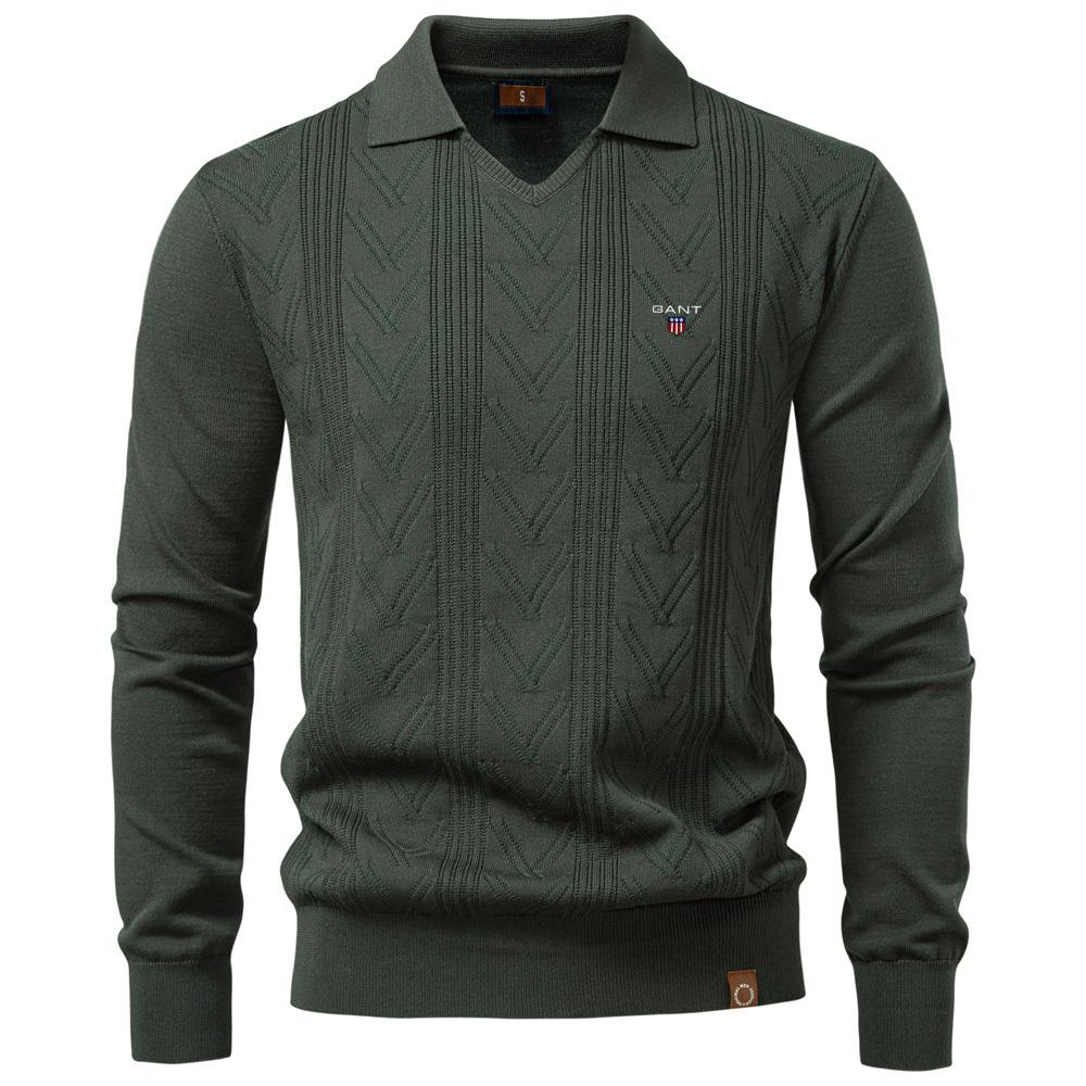 

Gant 2025 Autumn and Winter New Embroidery Men s Jacquard Sweater Men s Pullover Sweater Solid Color V-neck Knitted Sweater Men XXL