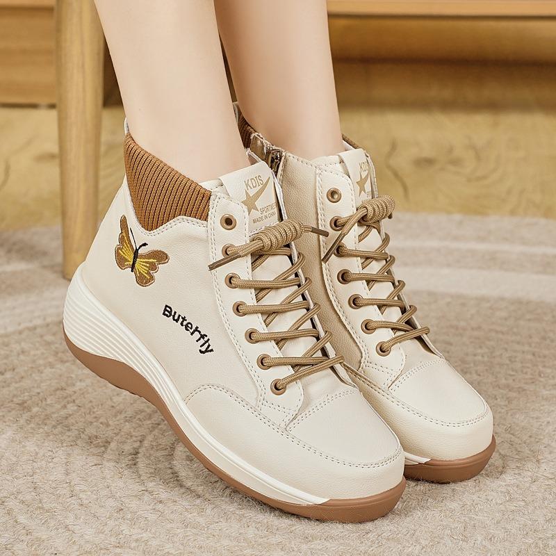 Fashion women's boots autumn and winter new thick-soled not tired women's shoes butterfly elements versatile women's boots wedge heel trend