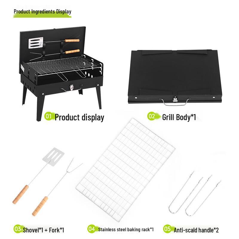 Portable Folding BBQ Grill with Tool Kit