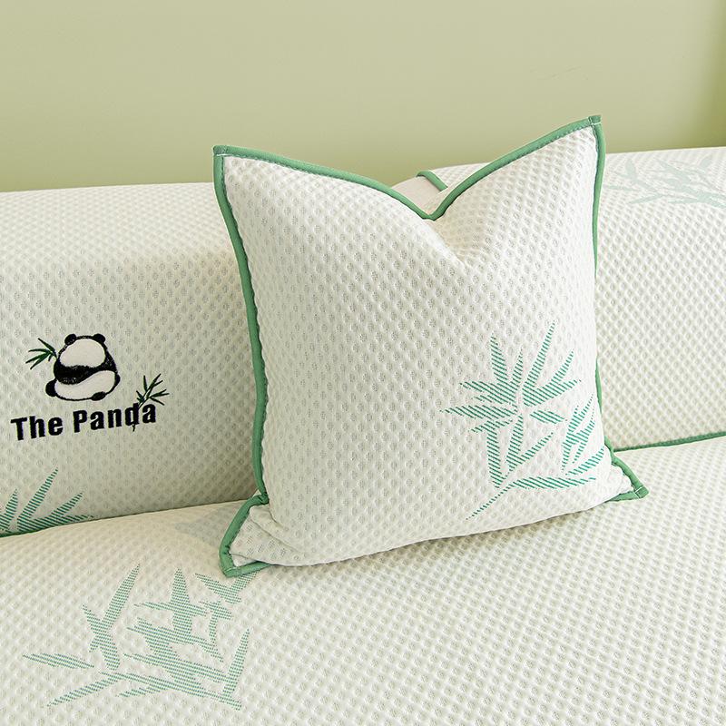 Simple Embroidered Panda Ice Silk Sofa Cushion Summer Cool Bean Seat Cushion Non-Slip Sofa Cover Towel Genuine Leather Sofa