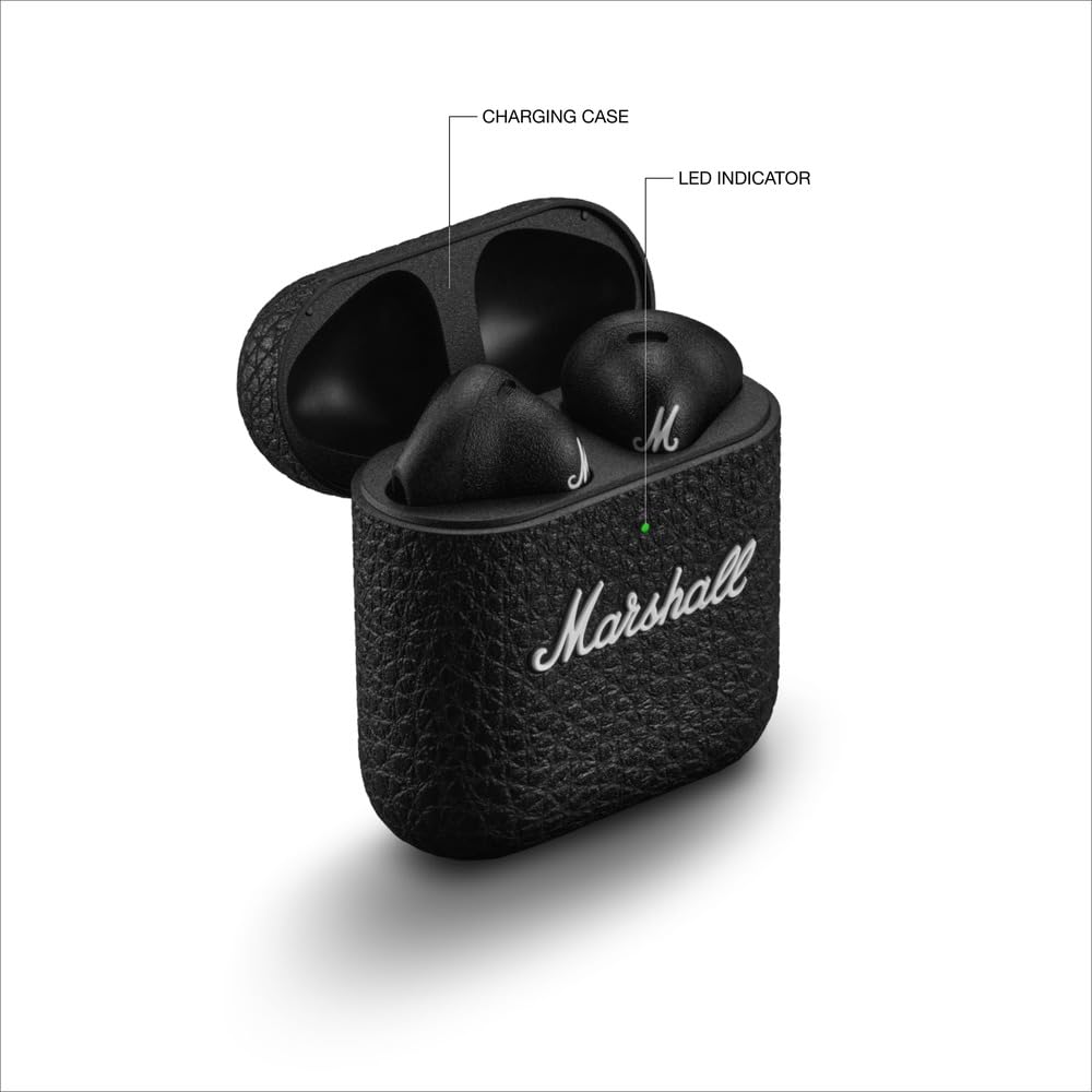 Marshall Minor IV True Wireless Earbuds, Black, Bluetooth, Qi Charging, and Call Support [Official Japanese Product]