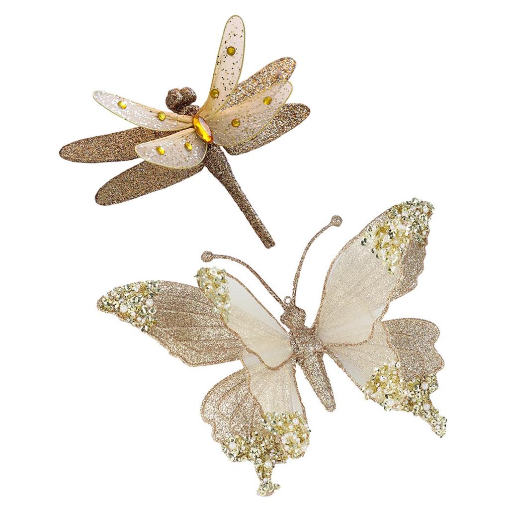 2PCS Christmas Butterfly Dragonflies Shaped Plastic Hanging Ornaments For Indoor Outdoor Holiday Party Decoration