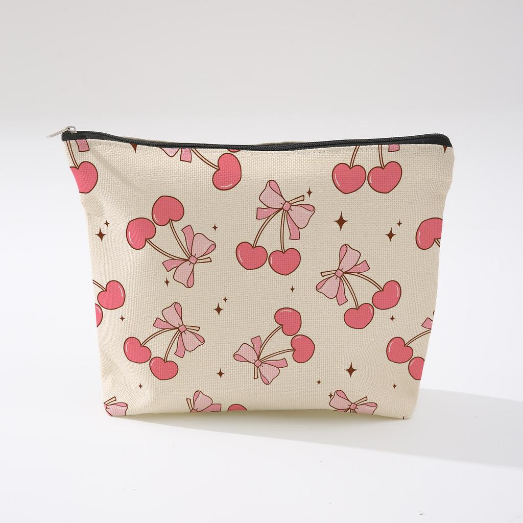 Pink Bowknot Zipper Storage Bag Travel Portable Wash Pouch Student Pencil Case Multi-Purpose Organizer for Women
