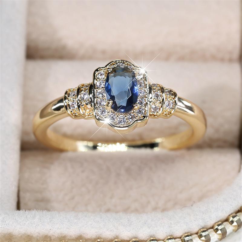 

Royal Blue Stone Small Oval Wedding Bands Antique Gold Color Vintage Zircon Stacking Engagement Party Rings For Women Jewelry CZ 6 синій