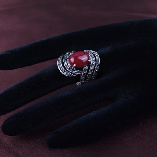 Elegant Artificial Gemstone Inlaid Vintage Party Finger Ring Women Jewelry Gift
