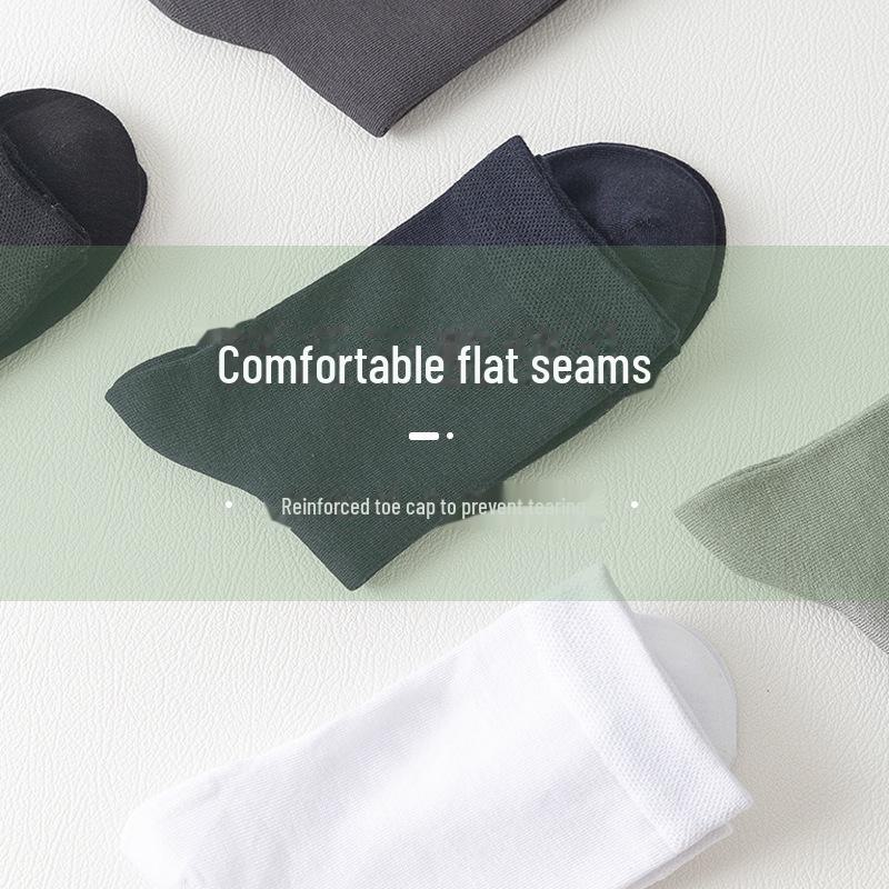 Men's Mid-Tube Bamboo Fiber Socks: Solid Color, Antibacterial, Breathable, Sweat-Absorbent, Perfect for Spring/Summer Leisure and Business Wear.