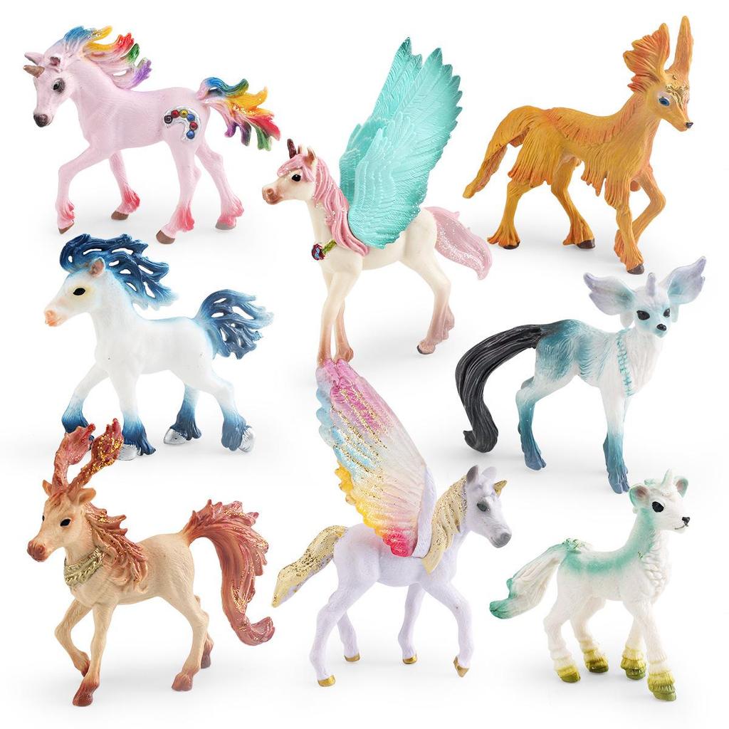 European Mythical Creatures: Pegasus Unicorn Elf Horse and Deer Fox Figurines for Children