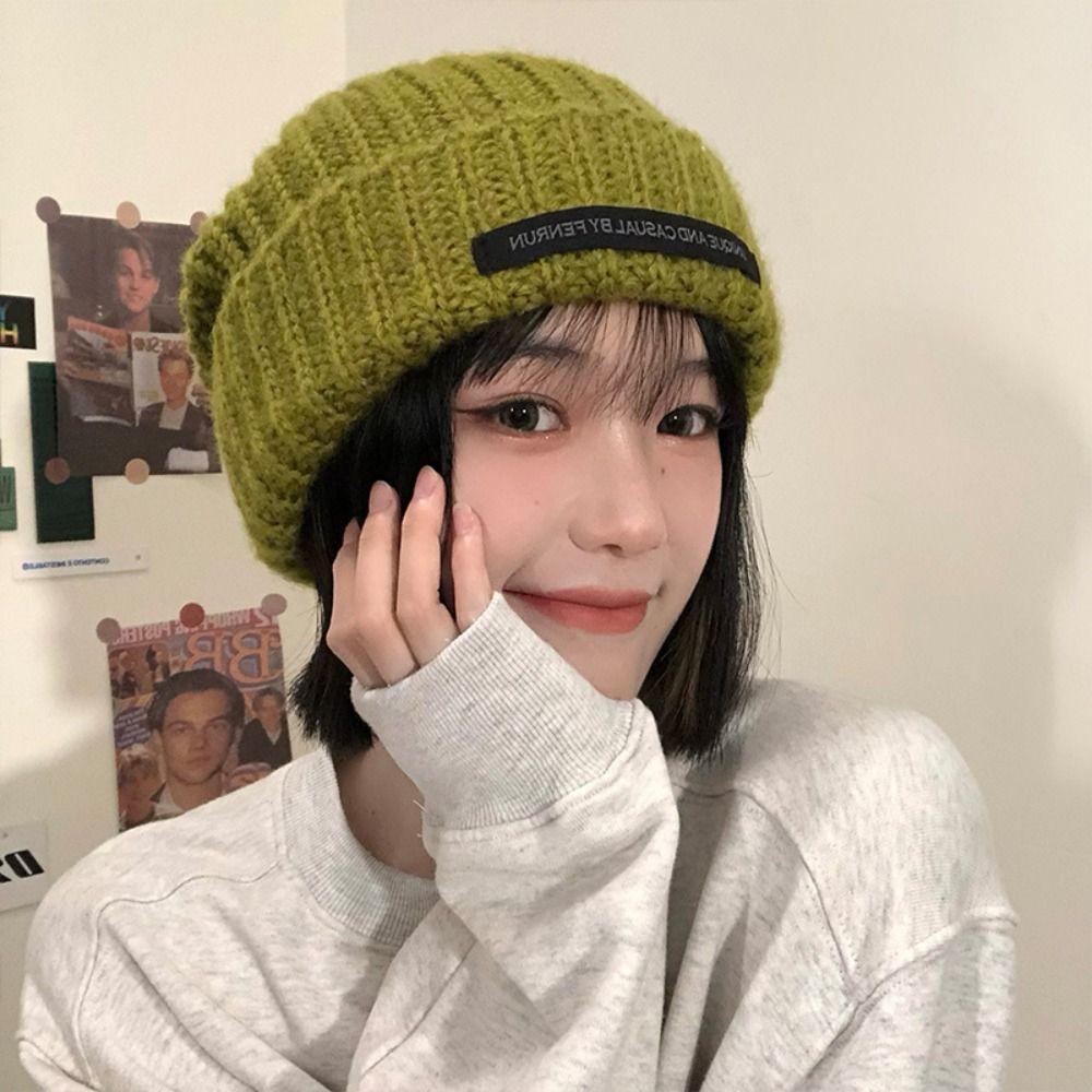 

Solid Color Knitted Beanies Thicken Wool Cold Cap Ins Simple Skullies Girls