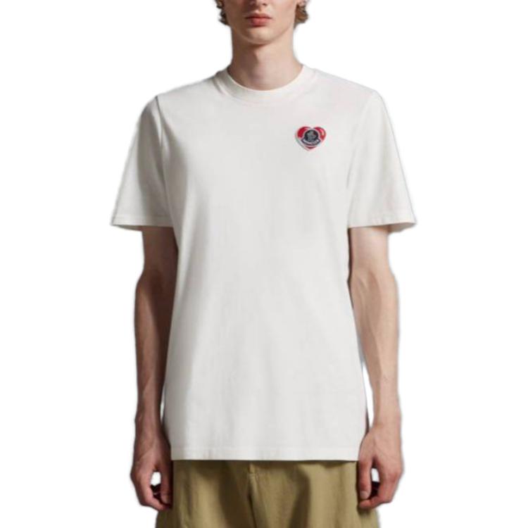 Moncler Logo Print Straight Cut Crew Neck Short Sleeve T-Shirt Men Tops White I20918C000418390T034