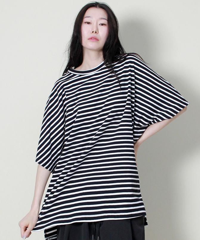 Deumakeu Loose Fit French Half Sleeve Stripe