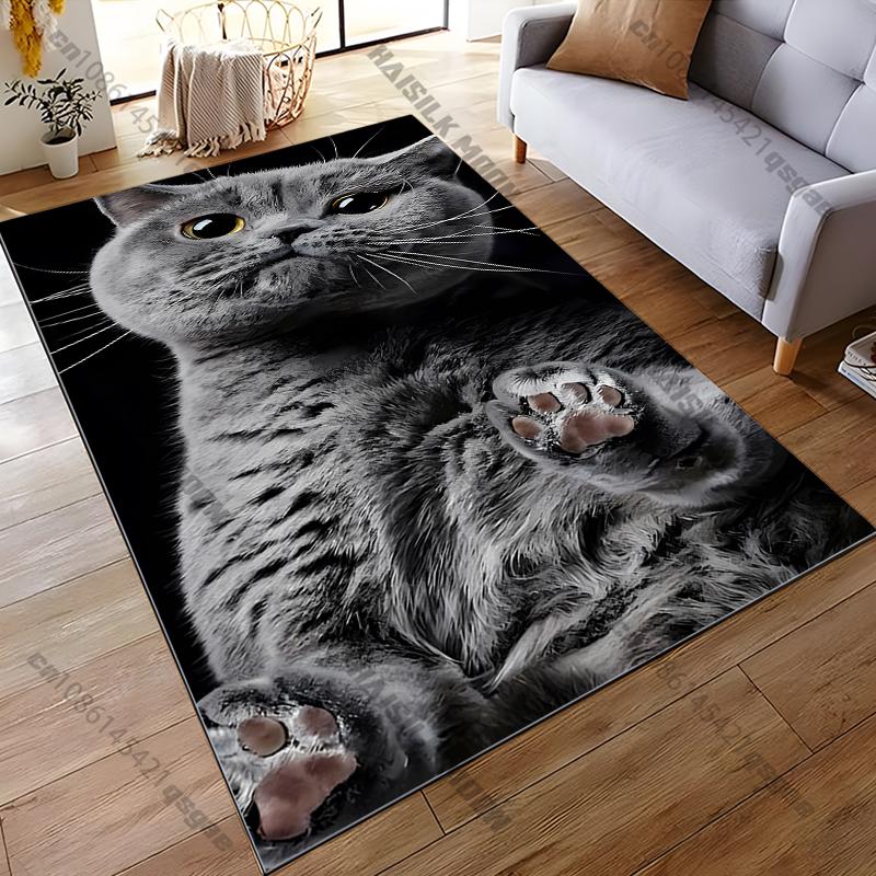 Gray Cat Carpet for Living Room Game Rugs Soft Floor Cartoon Rugs Bathroom Rug Mat Yoga Mat Home Decor Rugs for Bedroom