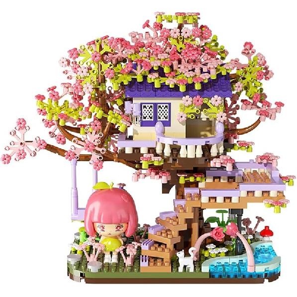 Japanese Zen Gardens and Meditation Cherry Blossom Garden Pavilion Bridge Mini Building Blocks Set Bonsai Trees Building Set for Adults and Kids Toy