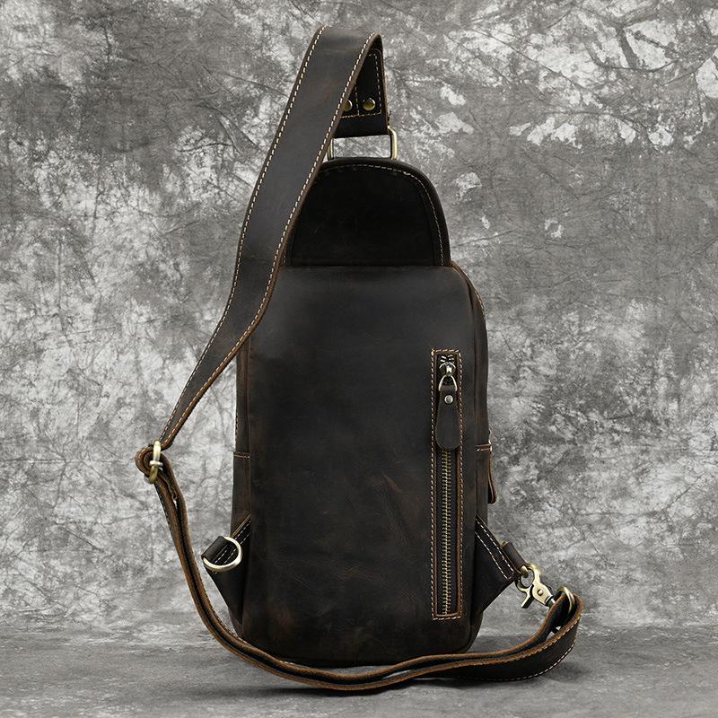Crazy Horse Leather Breast Bag Men'S Summer And Autumn Leather Oblique Span Bag Cowhide Shoulder Bag Commuter Outdoor Leisure Backpack