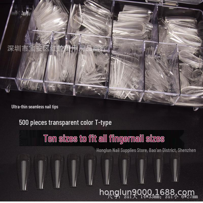 500pcs Transparent Almond & Square Nail Tips - Seamless T-shaped, Water Drop, Full/Half Coverage
