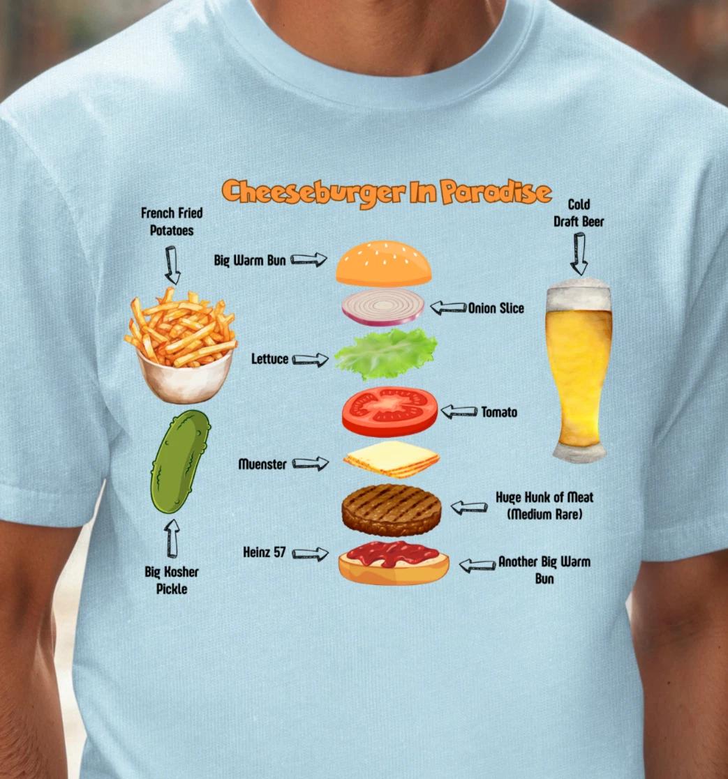 Buffett Inspired Cheeseburger In Paradise T-Shirt | Parrothead Tee, Burger Shirt 2XL