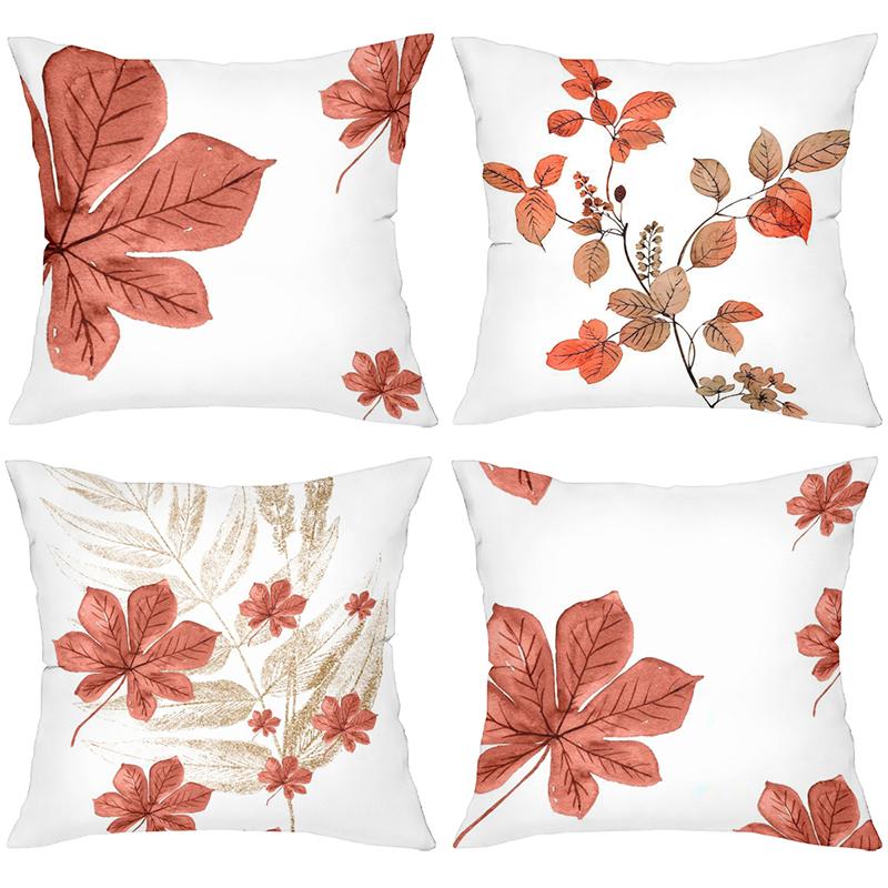 Floral Leaf Pattern White Cushions for Home Decor Polyester Pillowcase, Sofa Decorative Cushion Cov Headboard Pillow