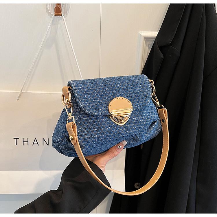 2024 New High-end Denim Underarm Bag Women French Niche Color Collision Shoulder Bag Motorcycle Versatile Crossbody Bag