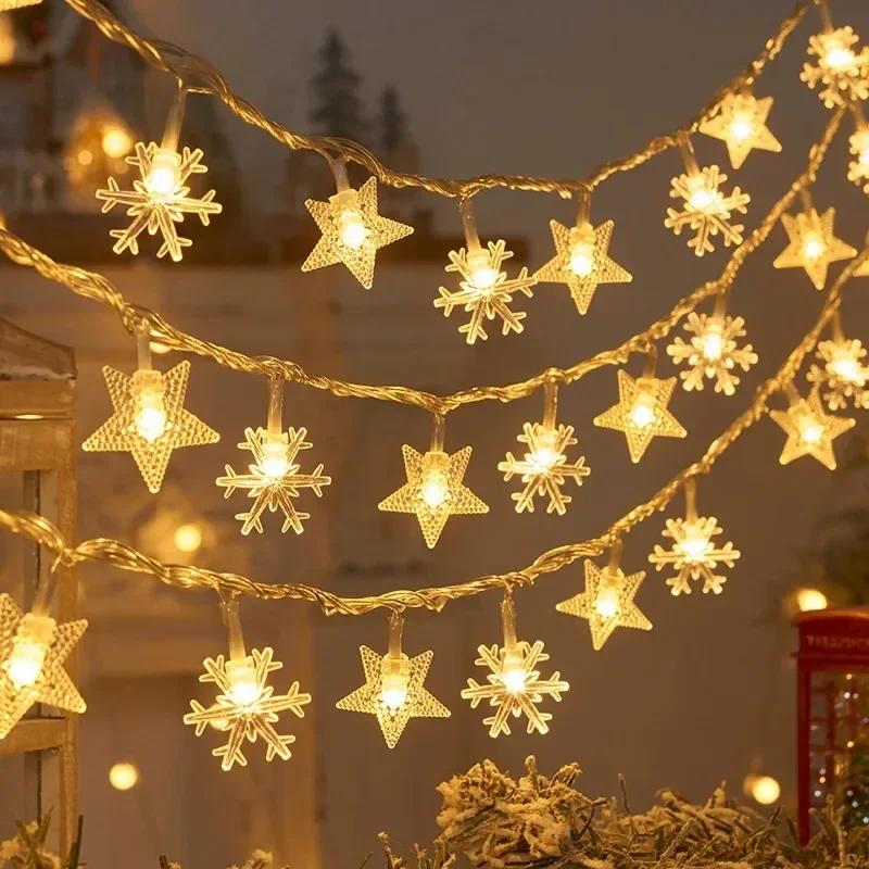 3M 20LED Christmas Decoration for Home Christmas Lights Snowflake String Lights Fairy LED Lamp New Year 2025 Tree Garden