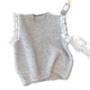 Womens Vintage Lace Trim Sleeveless Knit Vest Korean Style Loose Fit Layering Top