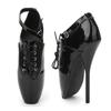 Seksowne baletki fetyszowe damskie 18 cm/7 cali Ultra wysoki obcas czarne sznurowane buty ze szpiczastymi palcami