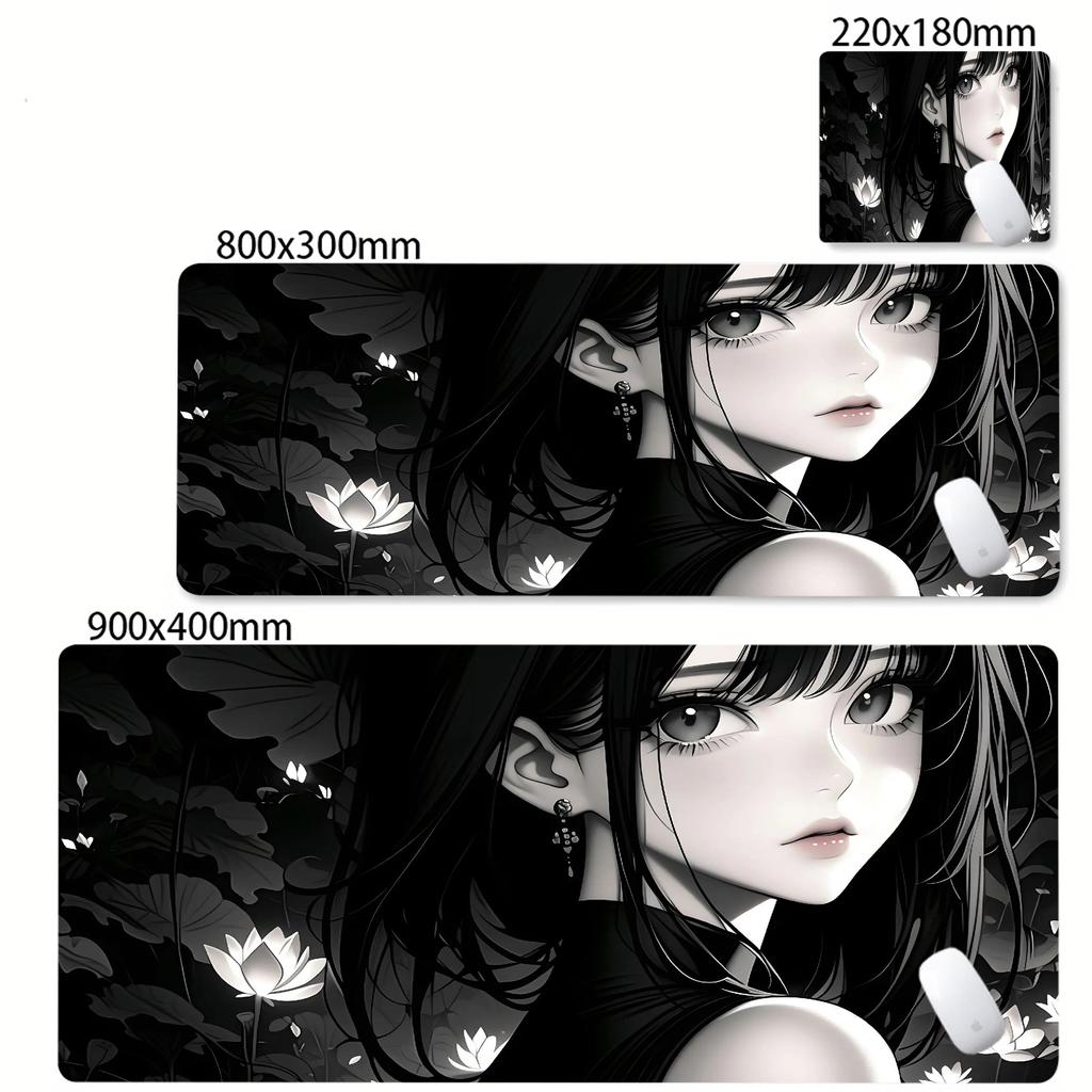 XXL Anime Girl Cool Mouse Pad Black White Mousepad Large Gaming Keyboard Pad Office Pc Accessories Desk Mat PC Cabinet Mats Rug