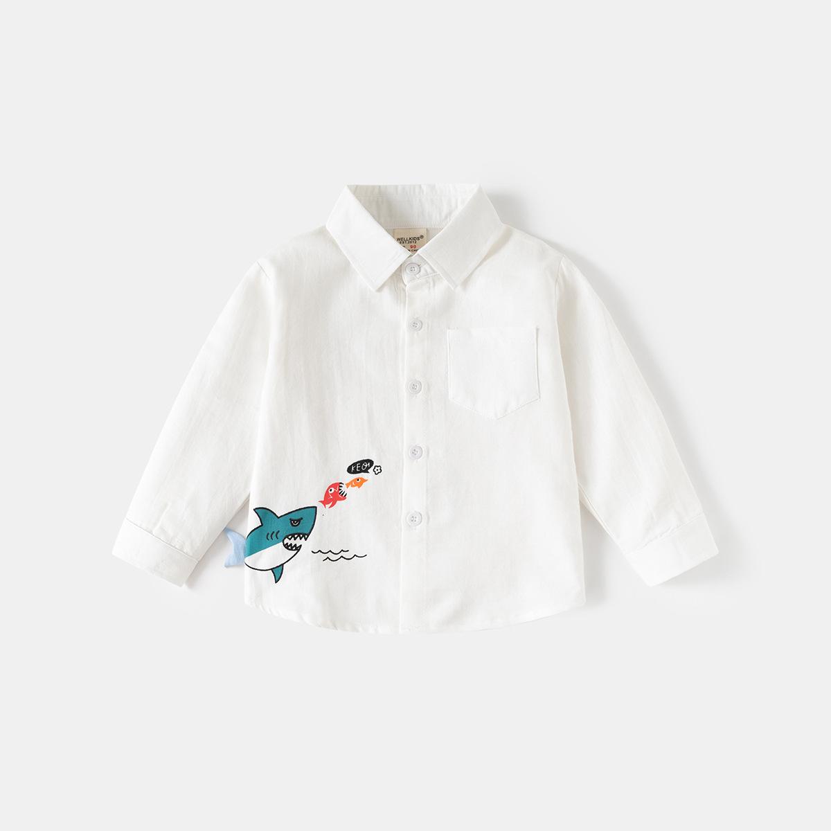 

Мальчиковая рубашка с длинным рукавом оптом 2026 новые товары детская мода мультяшная рубашка детский весенне-осенний топ тренд 90cm белый