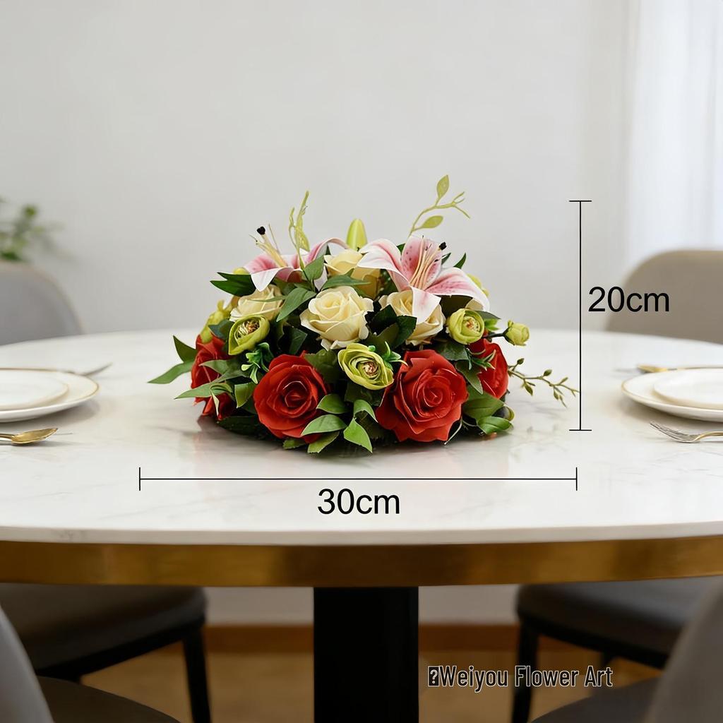 Round Lily Style Table Centerpiece: Artificial Floral Arrangement for Restaurants & Hotels