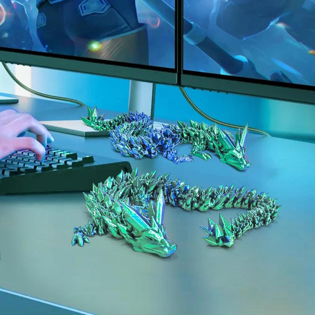 3D-Druck Kristall Drachen Ornament Handheld Aktivität Gelenk Drachen Spielzeug Bastelarbeiten Strahlende Farbe Kinderspielzeug zur Stressbewältigung