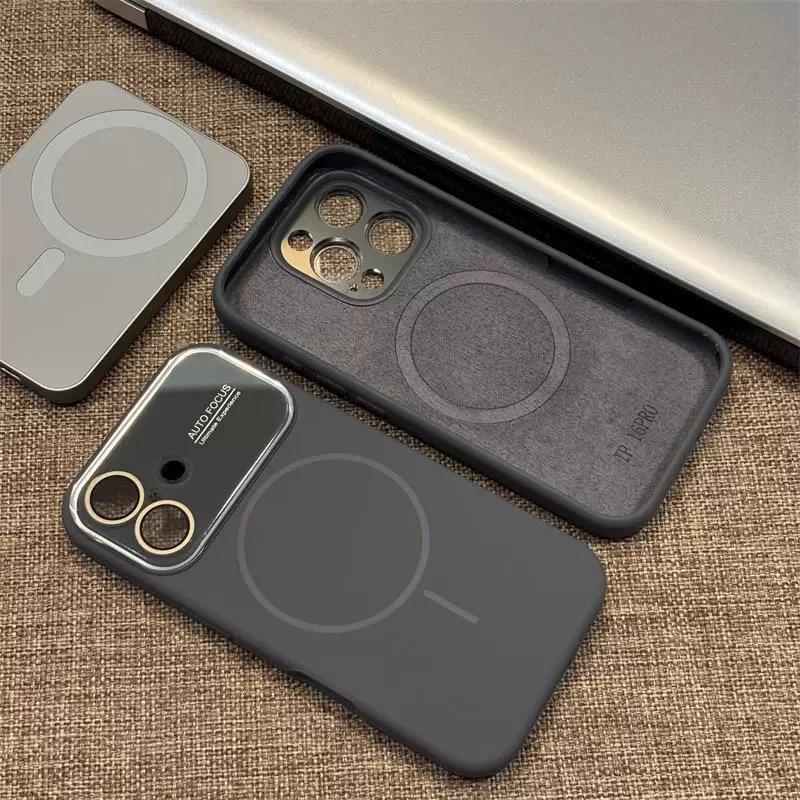 Applicable To iPhone17 Large Window Liquid Silicone Mobile Phone Case Apple 16 Fine Ring Magnetic Suction 15 All-inclusive Matte Hard Case