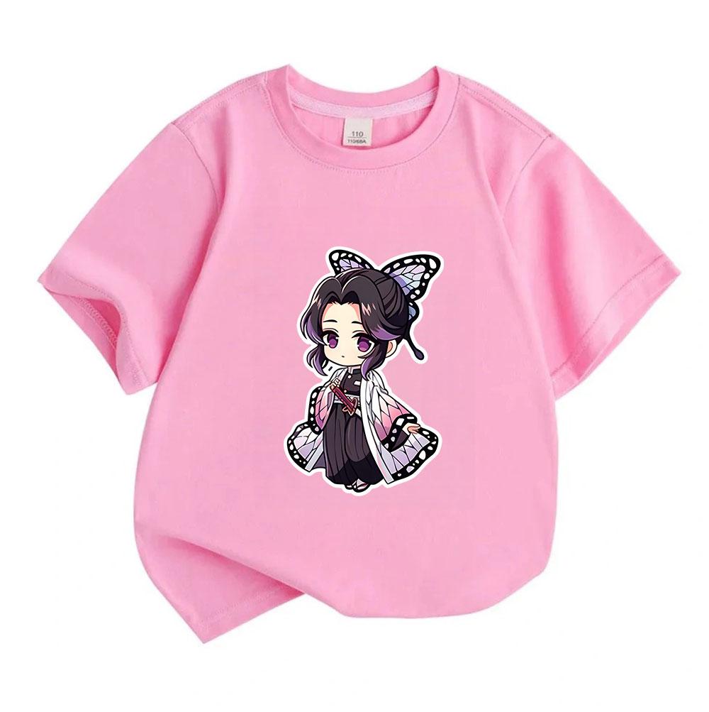 Kids Boys Girls 100% Cotton Crew Neck Short Sleeve T-Shirt, Cute Chibi Anime Butterfly Character Print Casual Soft Breathable Tee for Daily Wear Summe