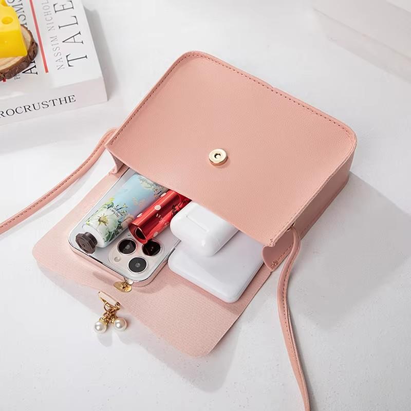 Women's PU Leather Small Square Crossbody Bag, Luxury Shoulder Bag with Pearl Pendant