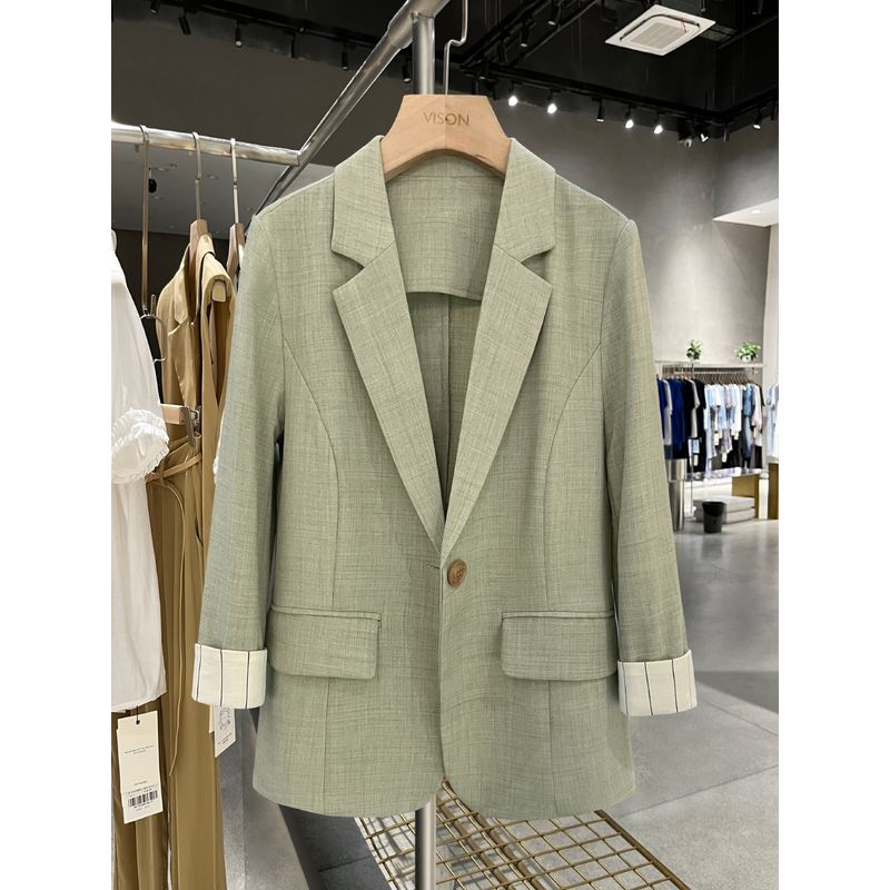 

2025 Spring and Summer New and Thin Green Western Style Youthful-Looking Suit Outwear Female Korean Artsy Summer Suit Tops Light green L
