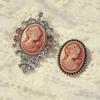 Broș Camee Vintage Broș cu Portret Feminin în Relief Decor cu Strass Pin de Rever Accesoriu Vestimentar Retro Elegant pentru Sacou Șal Rochie