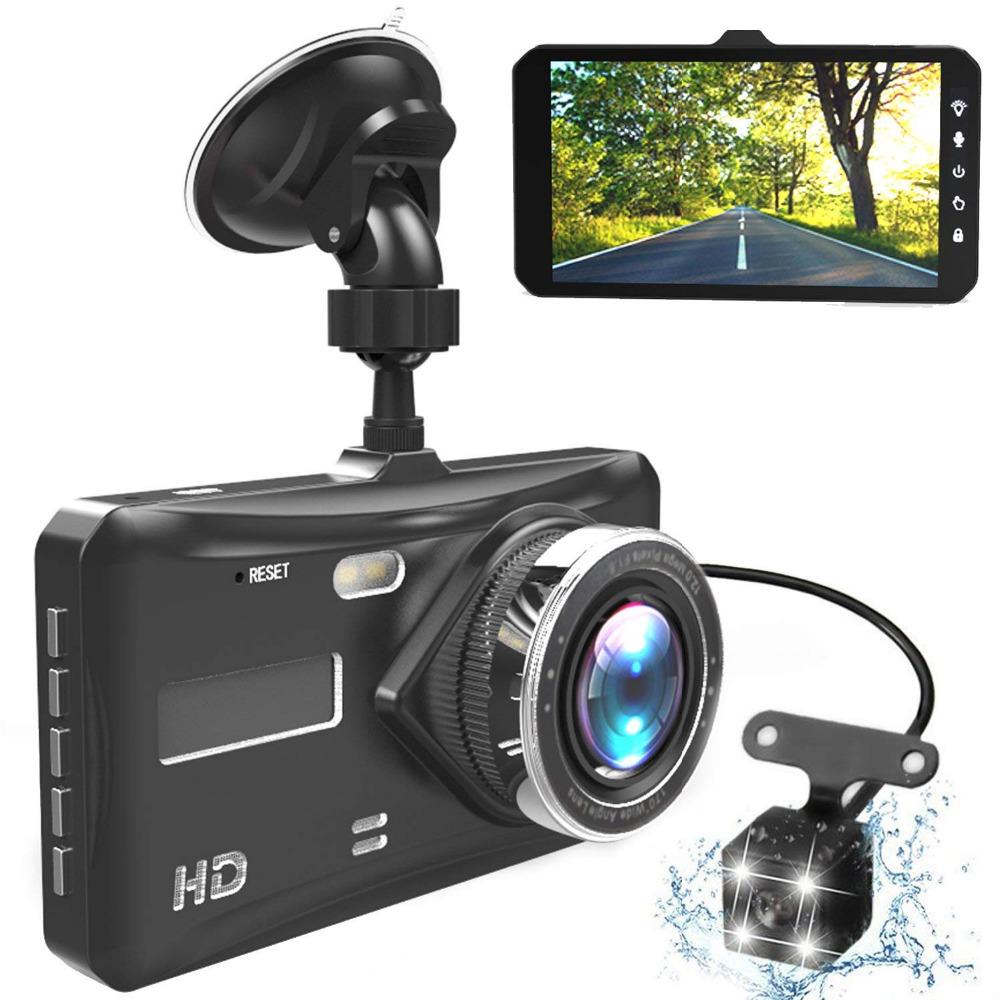 Dash Camera for Cars Full HD 1080P 4" Touch IPS Screen Motion Detection G-sensor Night Vision Dual Lens Front and Back Dash Cam