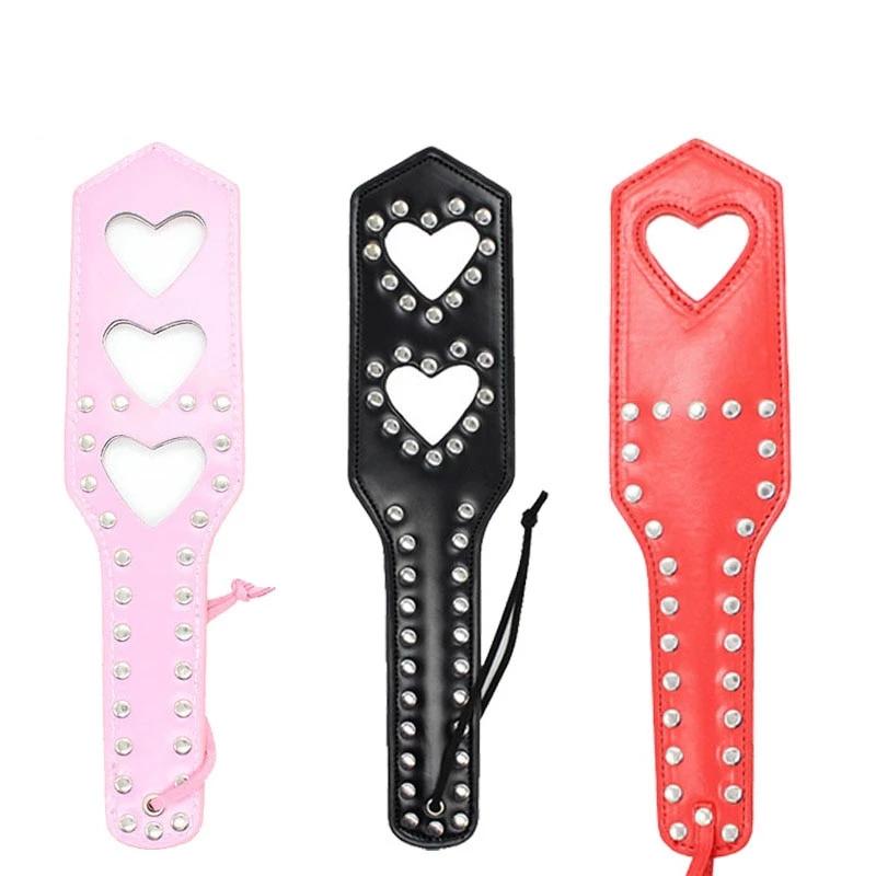 Leather Studded Spanking Paddle Heart Shaped Slave Whip Fetish Paddles