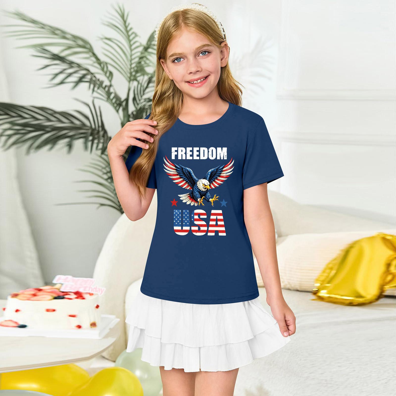 

Girls Round Neck Short Sleeve Printed Casual Short Sleeve 160 синій