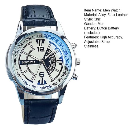 Men Quartz Watch Round Dial Alloy No Delay Adjustable Faux Leather Strap Time-checking High Accuracy Wristwatch Business Commute Timepiece