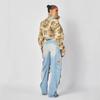 Women's Loose Fit Two Piece Pantsuit Long Sleeve Floral Cropped Jacket High Waist Multi Pocket Cargo Denim Matching Set