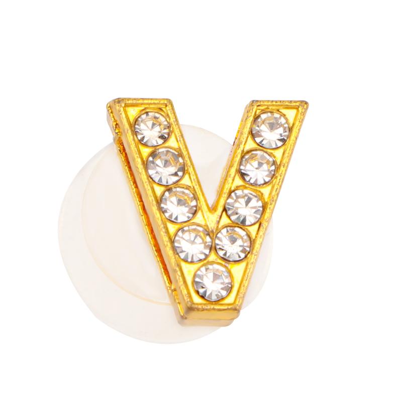 New Gold Letter Alphabet Shoes Charms Metal Button Rhinestone Crown Shoe Decorations Garden Shoes Accessories for Women Man 1PCS